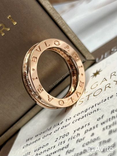 Кольцо bvlgari розовое золото 750, бриллианты