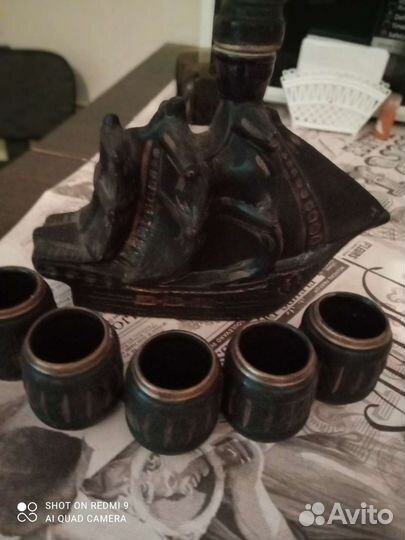 Графин керамический, корабль со стопками