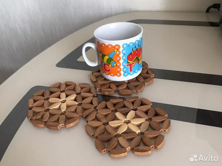 Набор подставок под кружку (сетка, дерево)