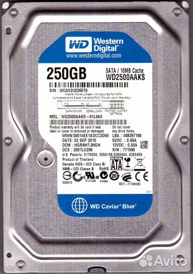 Жесткий диск WD 250 Гб WD2500aaks HDD SATA 3.5