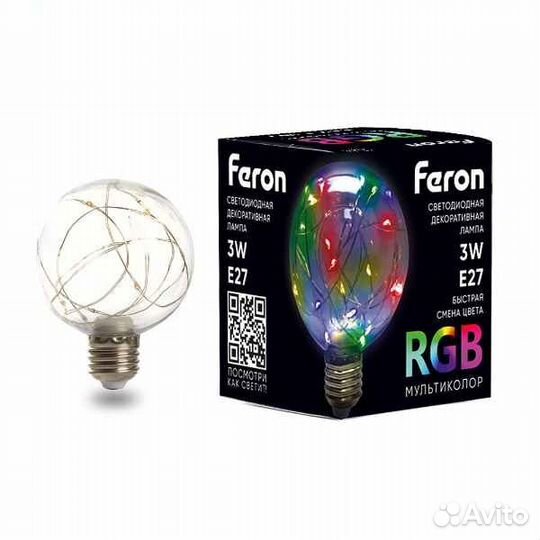 Лампа светодиодная Feron LB-381, G80, E27, 3W, 230V, RGB