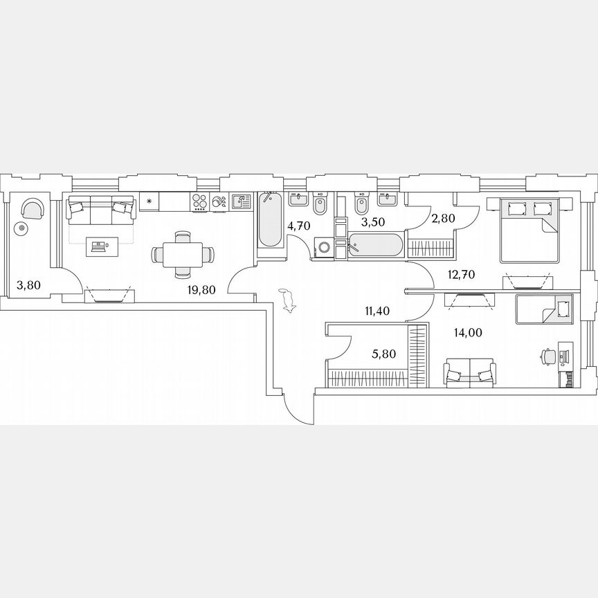 2-к. квартира, 76,6 м², 10/13 эт.