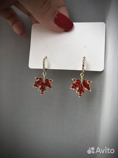 Серьги листики сердечки
