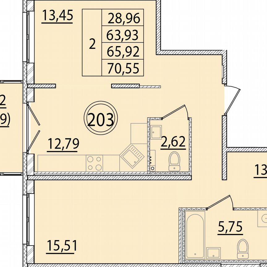 2-к. квартира, 63,9 м², 1/4 эт.