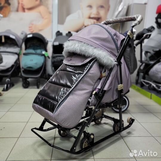 Коляска санки с мехом Пудра