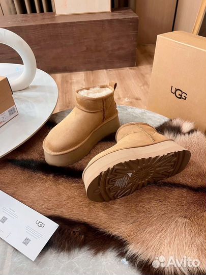 Коричневые угги на платформе 5см UGG