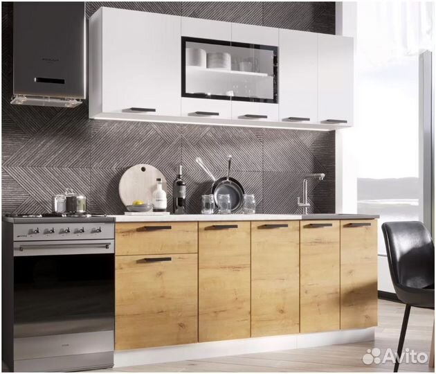 Кухня Хозяюшка Белый гладкий/Дуб вотан 1,8 м