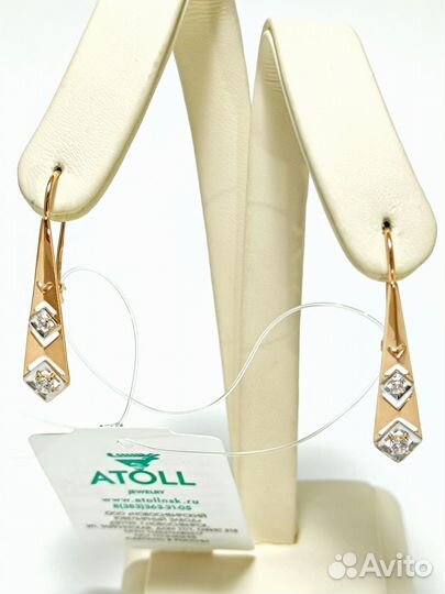 Золотые серьги женские, фианит, французский замок, вес 2,53г