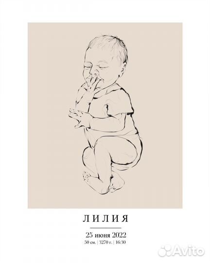 Портрет ребенка c метрикой по фото на заказ