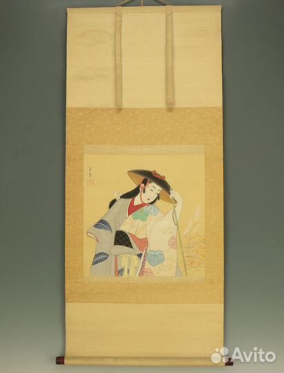 Свиток Япония антикварная картина Кимоно гейша
