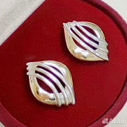 Золотые серьги 585 пробы комбинированные