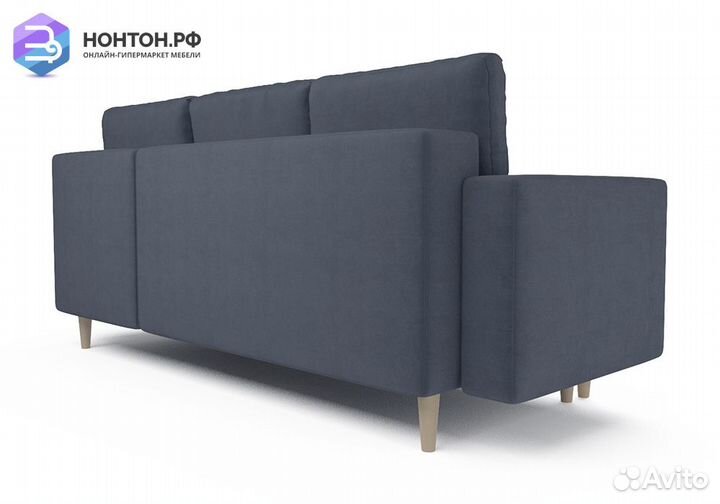 Угловой диван тик-так Белфаст велюр серо-синий