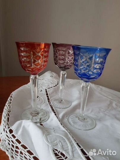 Хрустальные фужеры Германия 50-ые, цветной накладн