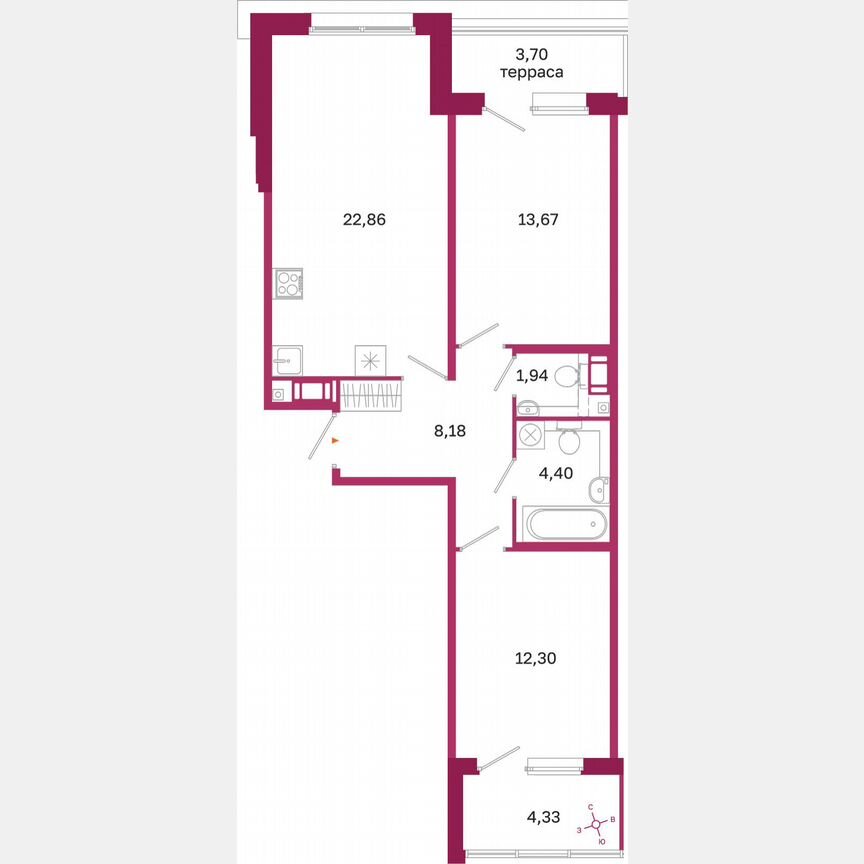 2-к. квартира, 66,6 м², 9/10 эт.