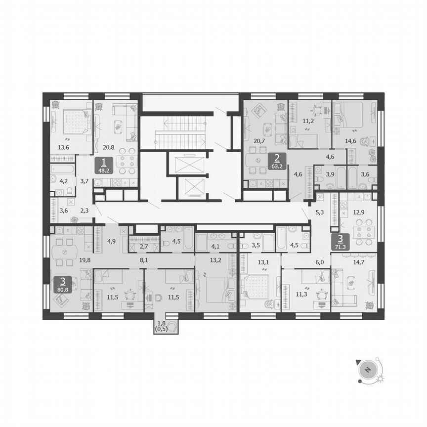 1-к. квартира, 48,2 м², 17/19 эт.