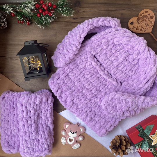 Комплект балаклава и митенки плюшевые