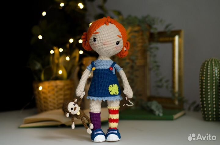 Вязаная кукла Пеппи Длинный чулок