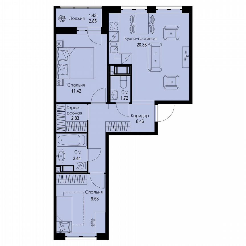 2-к. квартира, 59,2 м², 9/9 эт.