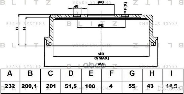 Барабан тормозной зад BT0122 Blitz