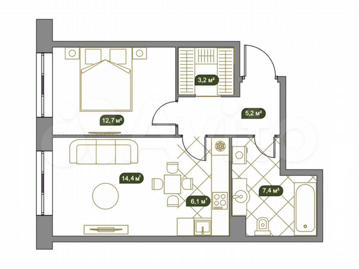 1-к. квартира, 49,3 м², 11/14 эт.