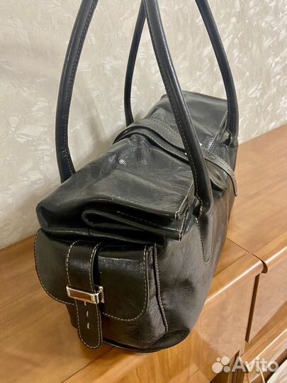 Сумка багет женская натуральная кожа черная