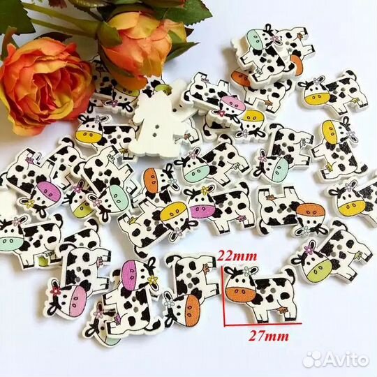 Деревянные пуговицы Корова