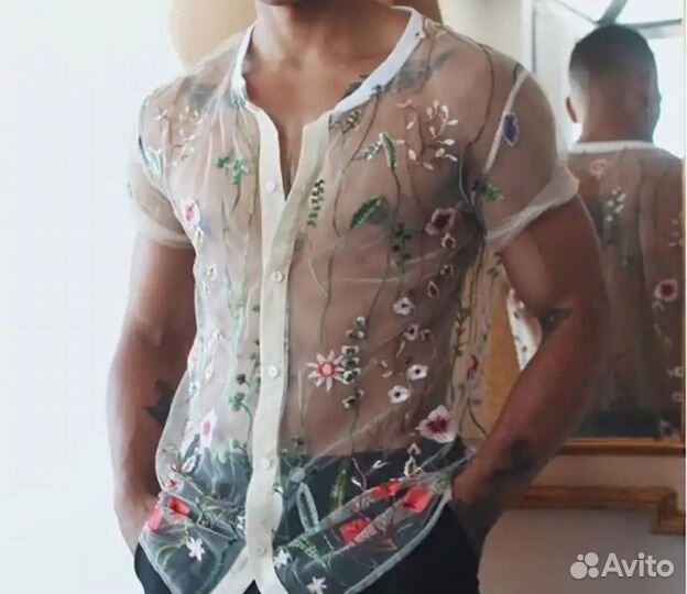 Рубашка в сетку с цветочным принтом