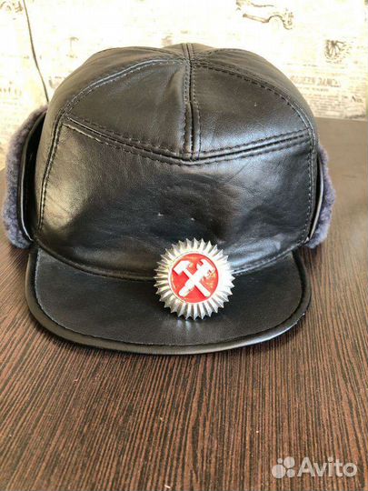 Мужская ржд шапка-ушанка кожа с мехом