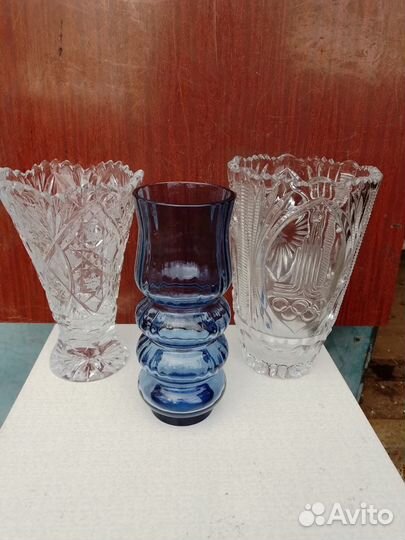 Хрустальная ваза Олимпиада 80 вазочка берц синяя