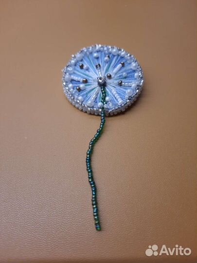 Брошь, ручная работа, бисер, пайетки, стразы