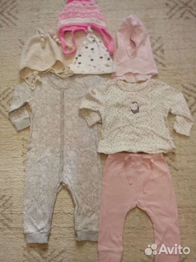 Вещи на девочку р.74см костюм+комбинезон+шапки