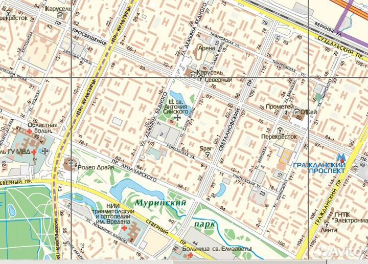 Карта Санкт-Петербург настенная