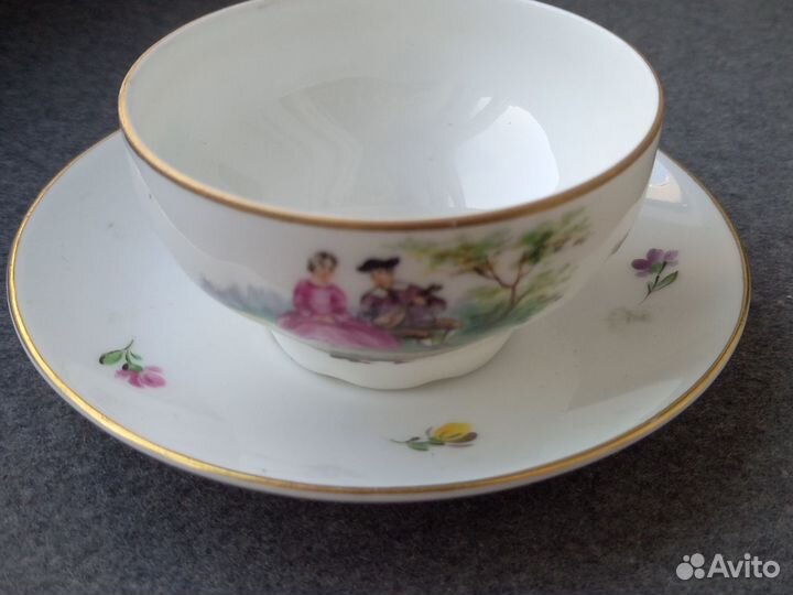 Антикварная кофейная пара роспись Людвигсбург