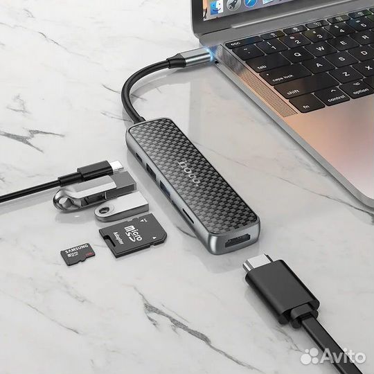 Хаб для MacBook 6 в 1 hoco HB24 / Type-C to hdmi