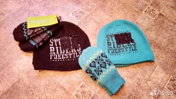 Новые комплекты теплые 52/54 финские шапка варежки