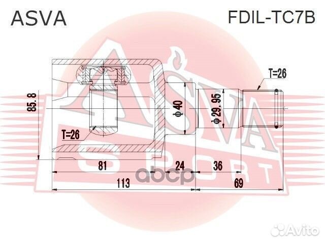 ШРУС внутренний левый 26x40x26 ford transit