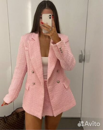 Твидовый костюм zara розовый