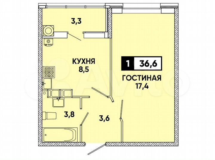 1-к. квартира, 37 м², 3/12 эт.