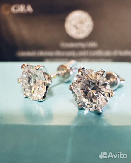 Серьги золото белое Муассанит 585 бриллиант 1.2 ct