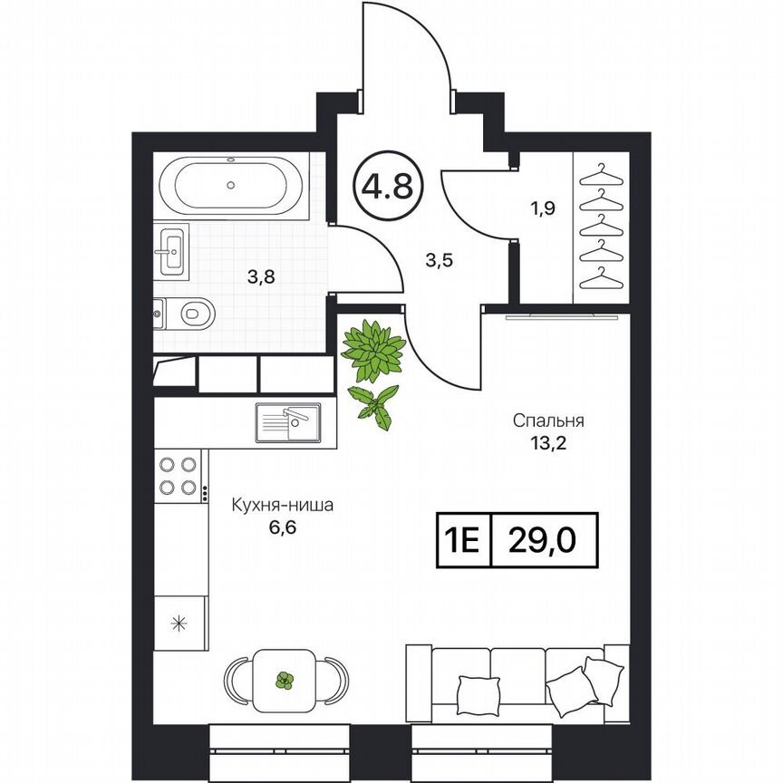 1-к. квартира, 29 м², 12/17 эт.