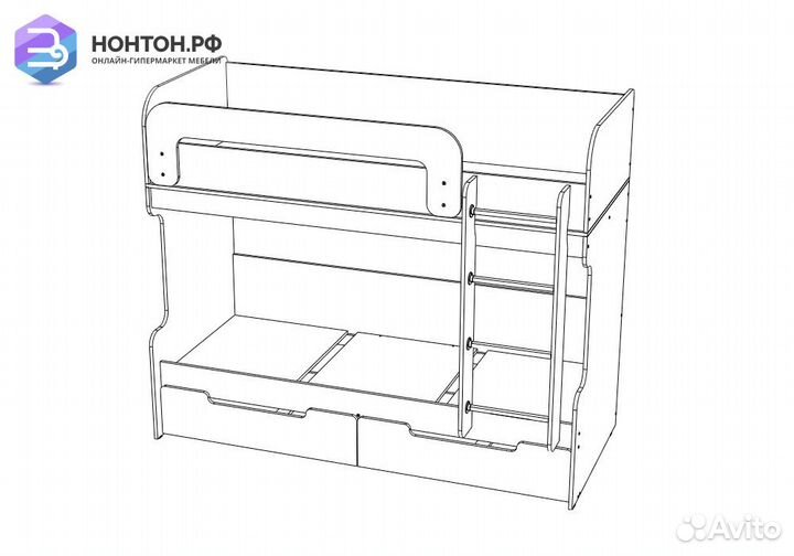 Двухъярусная кровать Юниор-1 бирюза / дуб беленый