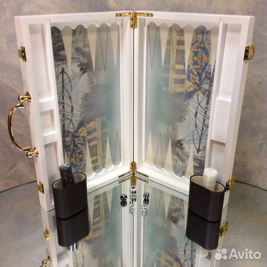 Нарды VIP. Пираты.Кейс с ручкой, латунь.Массив дер