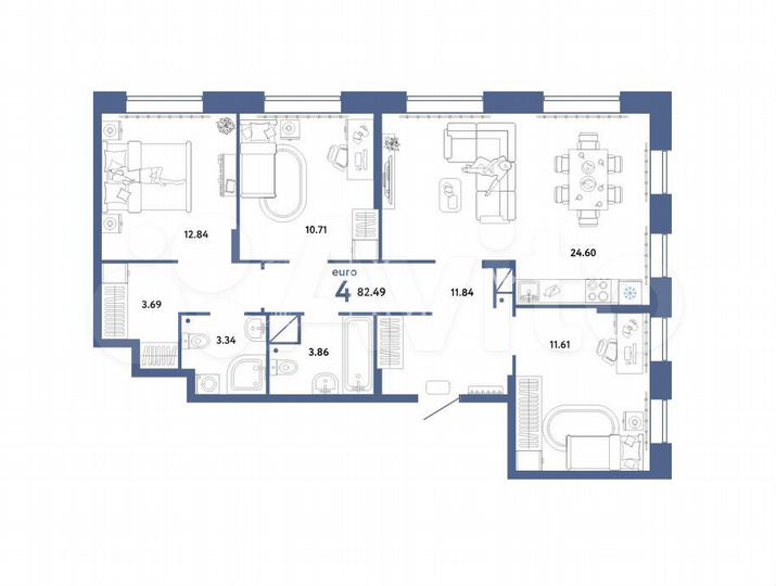 4-к. квартира, 82,5 м², 8/19 эт.