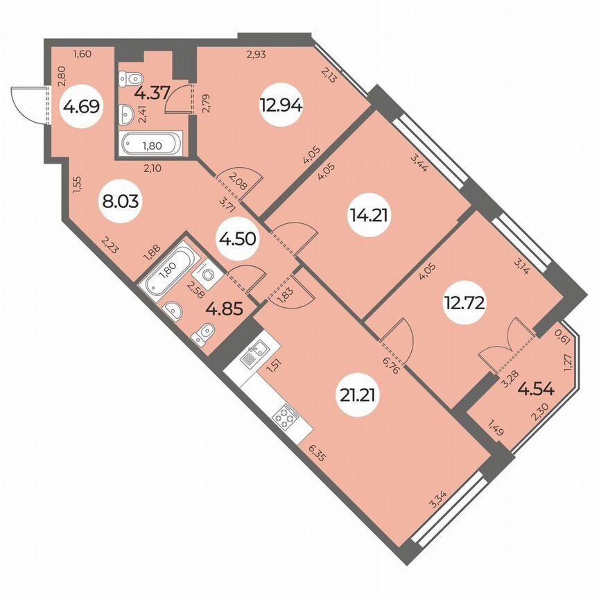 3-к. квартира, 89 м², 12/24 эт.