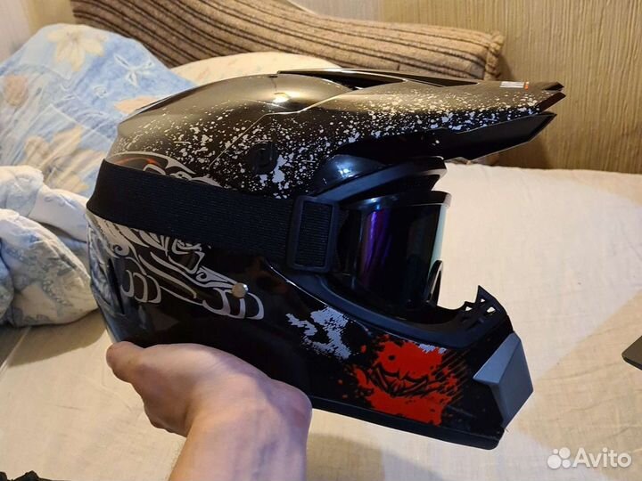 Кросс эндуро шлем с перчатками и намордником