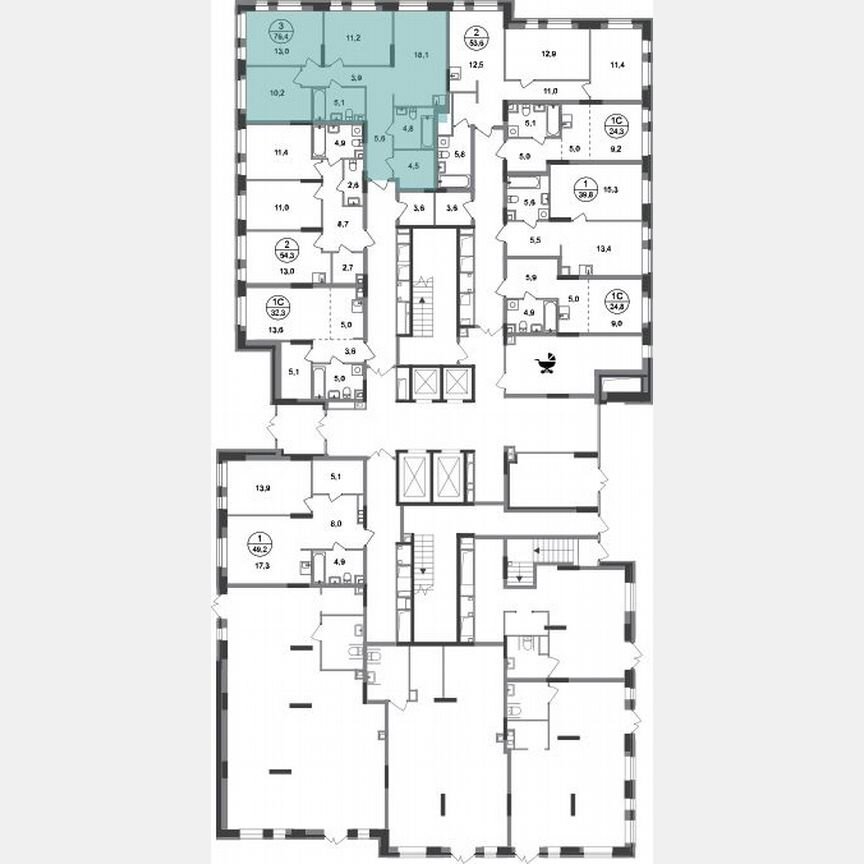 3-к. квартира, 76,4 м², 1/20 эт.