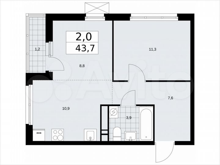 2-к. квартира, 43,7 м², 12/12 эт.