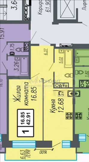 1-к. квартира, 42,9 м², 17/18 эт.