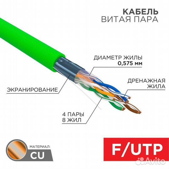 Кабель витая пара F/UTP кат.6 4х2х0.575 23AWG нг(А