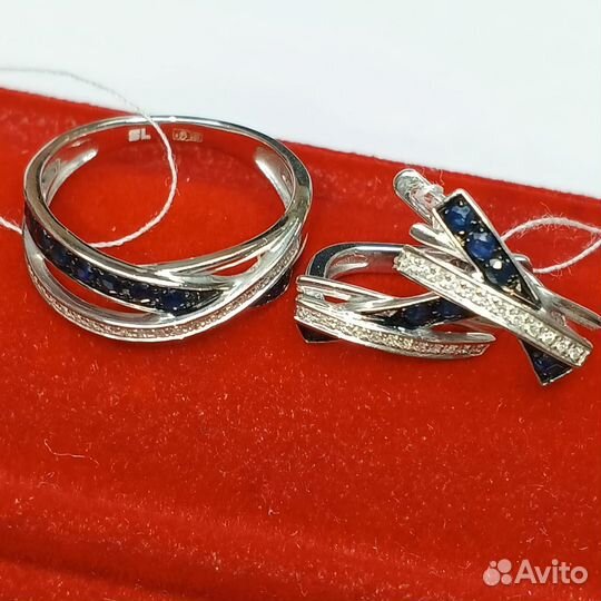 Золотые серьги 585 с бриллиантами и сапфирами